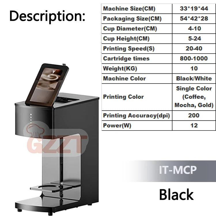 GZZT Commercial Smart Coffee Latte Printer 3D Printing Machine Milk Froth Beer Colour Food Printer Bread Bun Snack Cake Mocha
