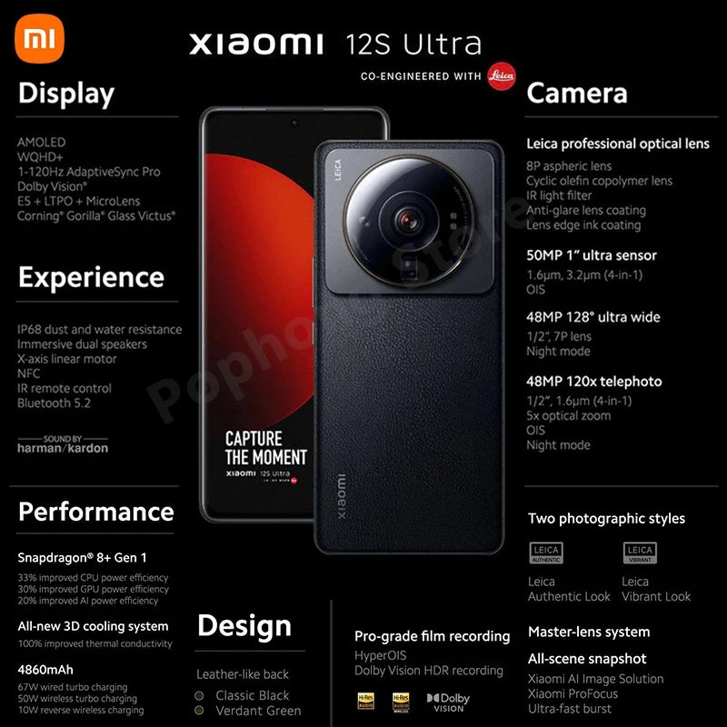 Global Rom Xiaomi 12S Ultra 12GB 256GB 6.73 inch 2K AMOLED flexible display Snapdragon Gen 8+ Octa Core 67W Fast Charge NFC