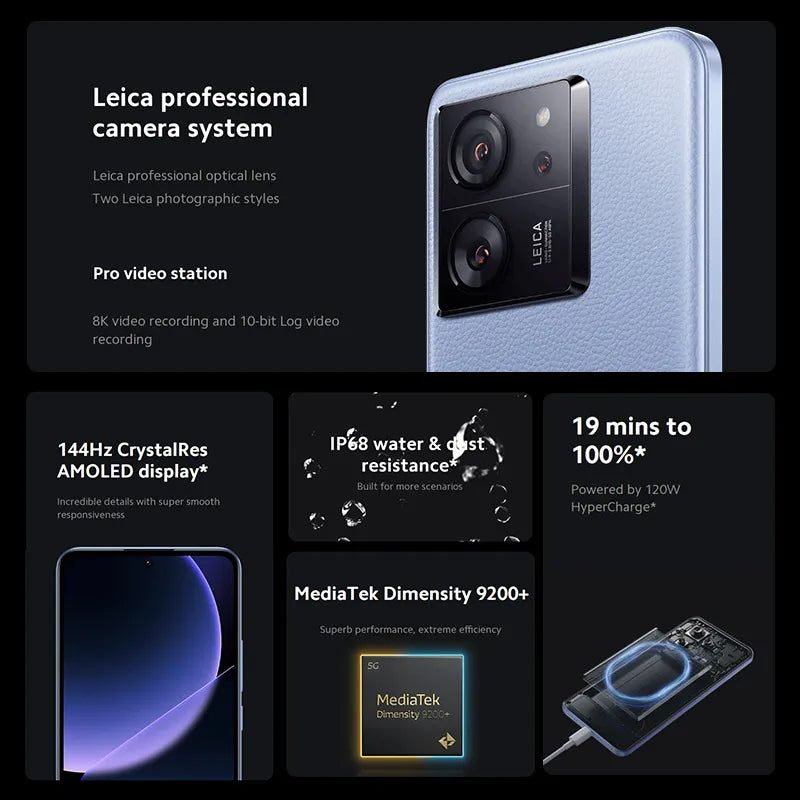 Global Version Xiaomi 13T Pro 5G Smartphone 50MP Leica Camera 6.67" 144Hz AMOLED Display IP68 Water 120W Fast Charging 5000mAh