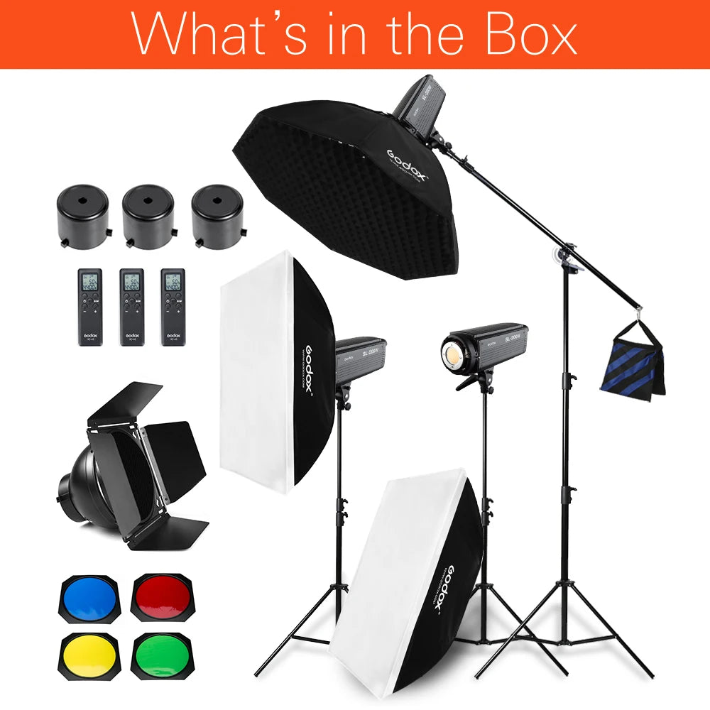 Godox SL-200W Continuous Light Studio LED Light With Softbox+Light stand+Heavy Photography Boom Arm For Professional photography