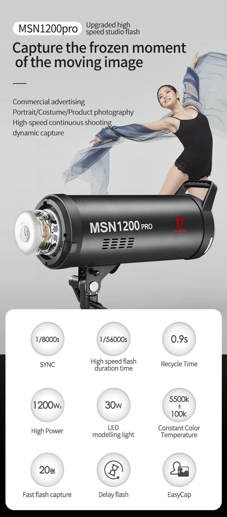 JINBEI MSN 1200pro High Speed Studio Flash Video light 1200W Professional Photography Fill Light Equipment Support HSS/FRE Mode