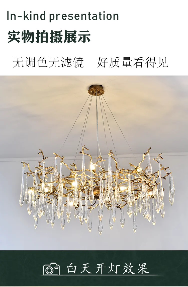 ODYSEN ART DECO Copper Chandelier Creative Crystal Living Room Bedroom Decoration Lighting Fixture Tree Branches Villa Lobby