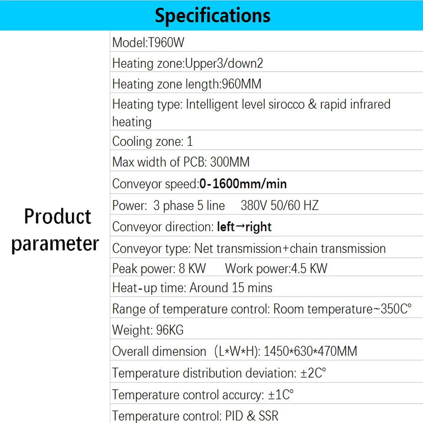 1 PC  T960W LED Infrared IC Heater  Reflow Oven 960MM  Rework Sation Reflow Wave Oven Equipment