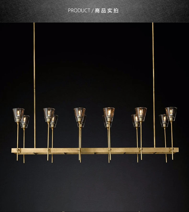 Postmodern copper chandelier simple and light luxury living room dining room study bedroom villa lamp