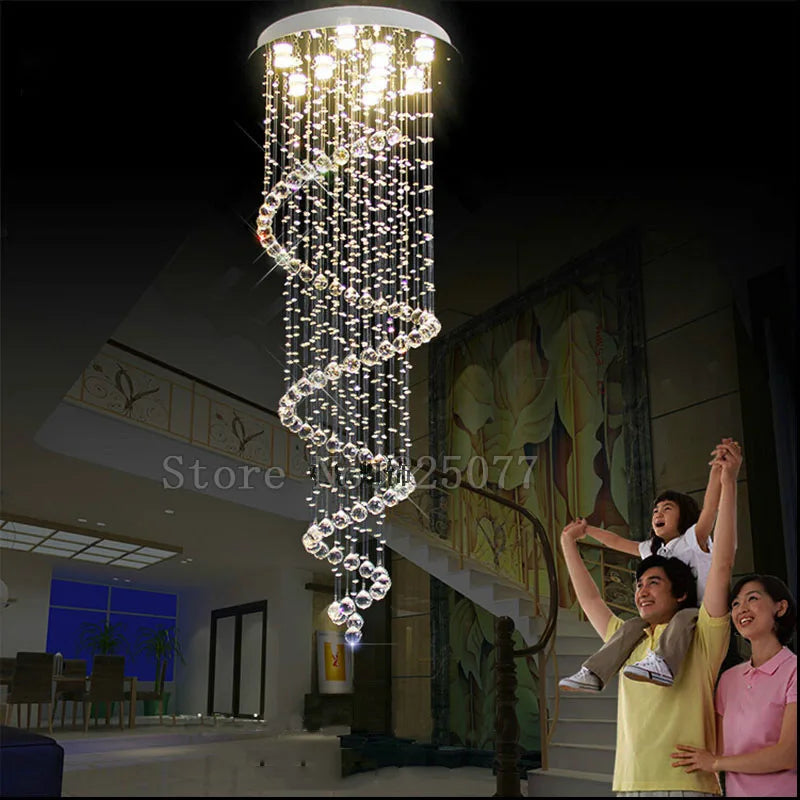 DHL Customize Dia800*H2500mm duplex stairs spiral crystal chandeliers villa hall led light hotel crystal chandeliers JF1779