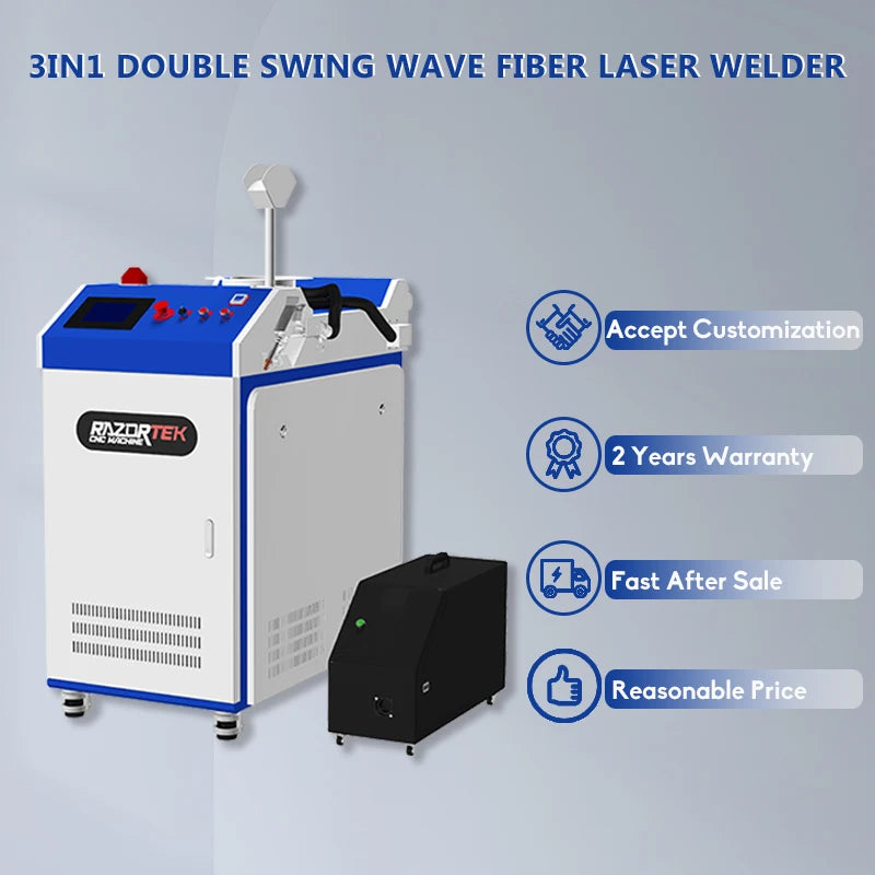 Hand-Held 1200w/1500w/2000w/3000w Fiber Laser Welding Machine Water-Cooled 3-in-1 Metal Cleaning Cutting & Welding Equipment