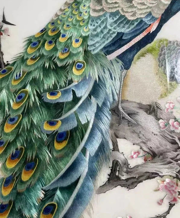 Handmade 100% Mulberry Silk Thread Finished Suzhou Embroidery Not Include Wood Frame ,Beatuy Peacocks 50*100cm