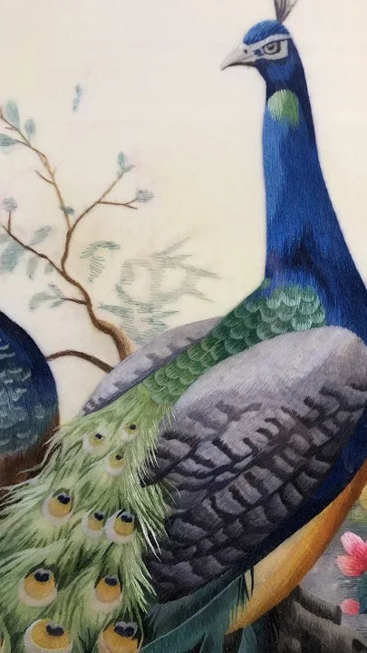 Handmade 100% Mulberry Silk Thread Finished Suzhou Embroidery Not Include Wood Frame ,Peacocks 50*100cm