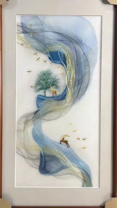 Handmade 100% Mulberry Silk Thread Finished Suzhou Embroidery not include frame ,Landscape Recruiting wealth 50*100cm