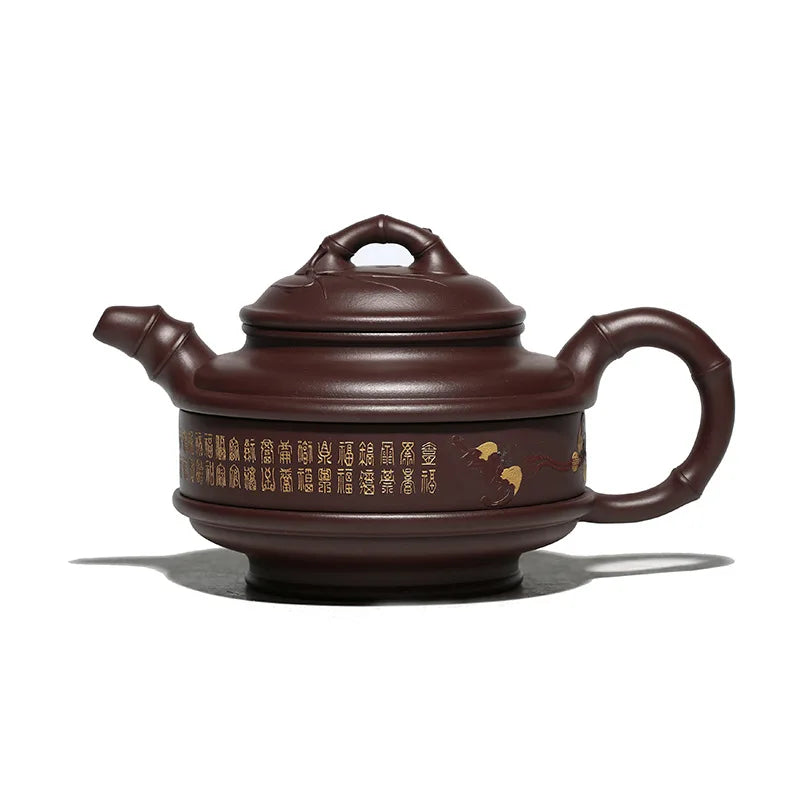 Handmade Large Large-Capacity Rotating Purple Clay Pot Famous Home Moon Red Tea Set Household Double-Line Bamboo Drum Pot