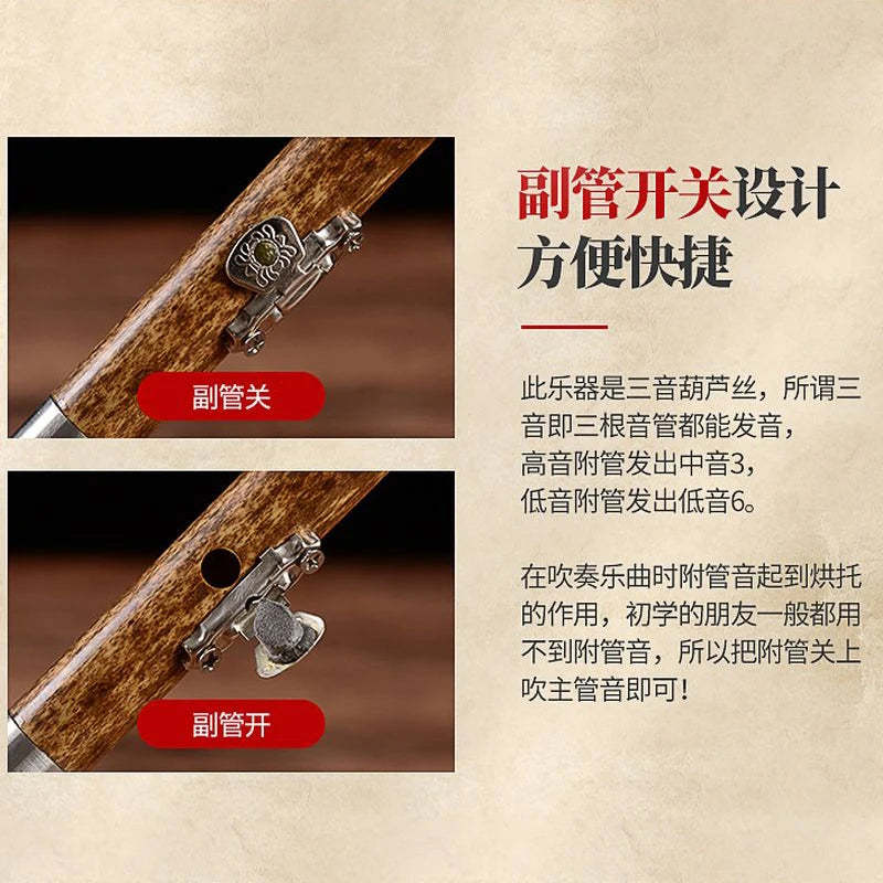 MMOOKA High Quality Crane Playing Performance Hulusi Music Instruments Cucurbit instrument Flute A/C/bB/D/F/G Tone Flute Great Sound