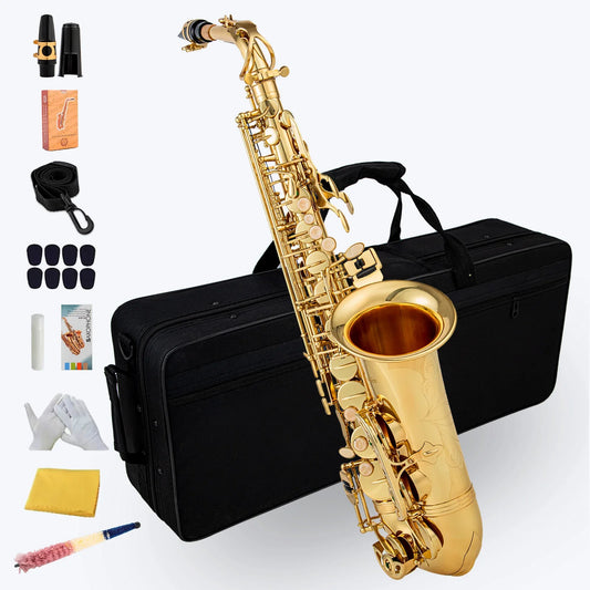 High Quality Eb Alto Saxophone Brass Lacquered Gold E Flat Sax Musical Woodwind Instrument With Case Mouthpiece Accessories