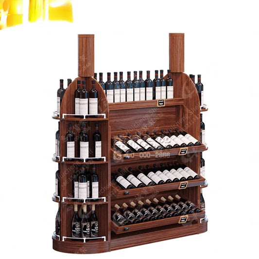 High-end Red Wine Shelf Fashionable Wine Display Cabinet Retro Grape Display Stand Wooded Red Wine Bottle Display Rack