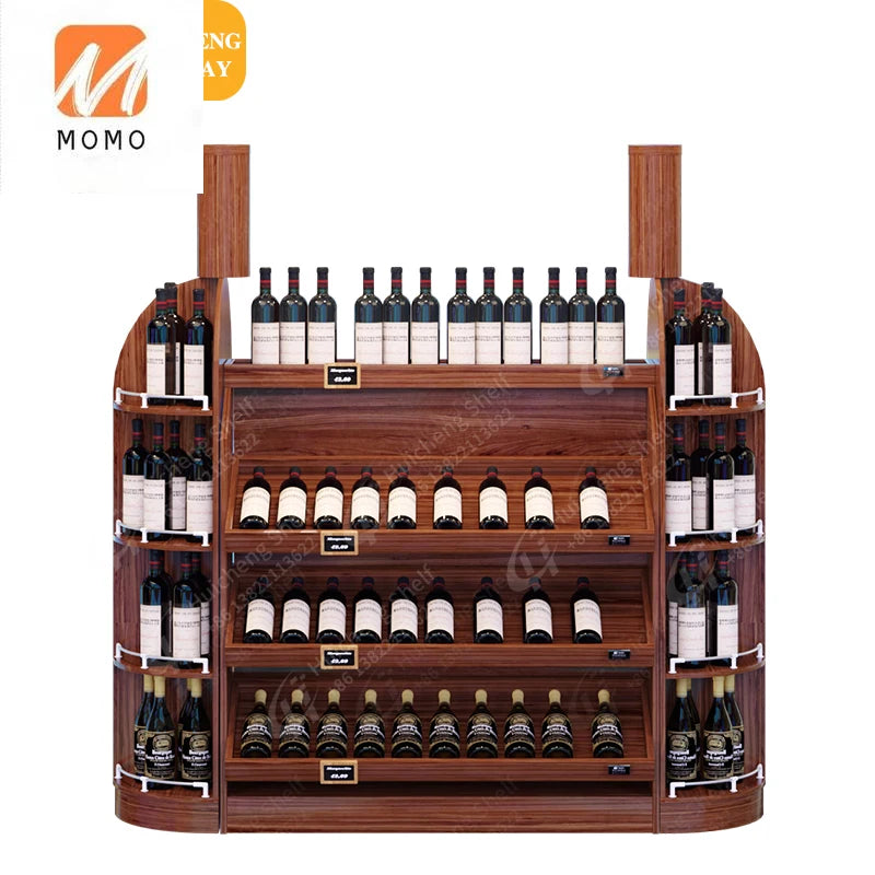 High-end Red Wine Shelf Fashionable Wine Display Cabinet Retro Grape Display Stand Wooded Red Wine Bottle Display Rack