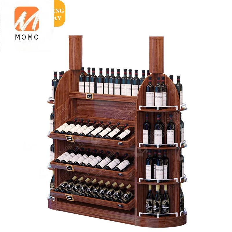 High-end Red Wine Shelf Fashionable Wine Display Cabinet Retro Grape Display Stand Wooded Red Wine Bottle Display Rack