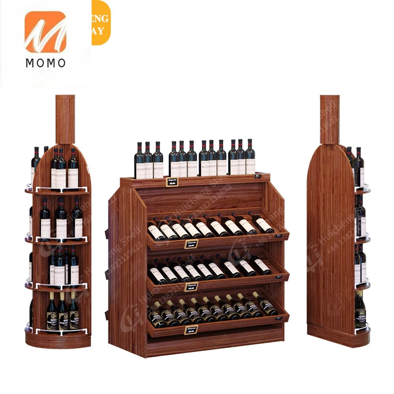 High-end Red Wine Shelf Fashionable Wine Display Cabinet Retro Grape Display Stand Wooded Red Wine Bottle Display Rack