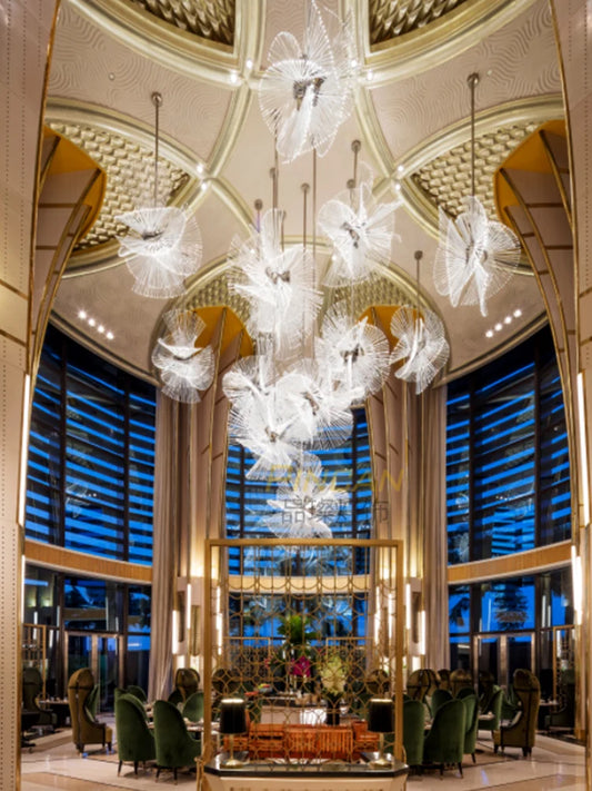 High-end atmospheric crystal glass rod chandelier Creative fan custom light fashion villa living room dining hall lighting