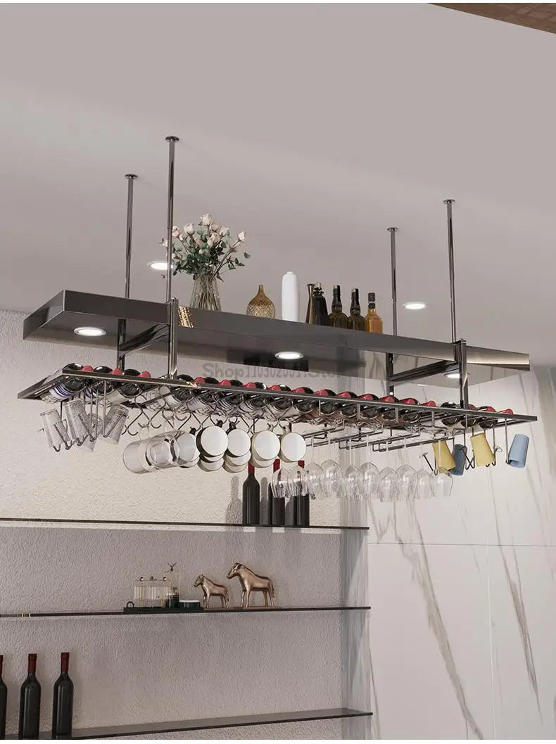 High-end bar wine rack restaurant wine cabinet bar hanger hanging stainless steel decorative red wine cup holder goblet upside