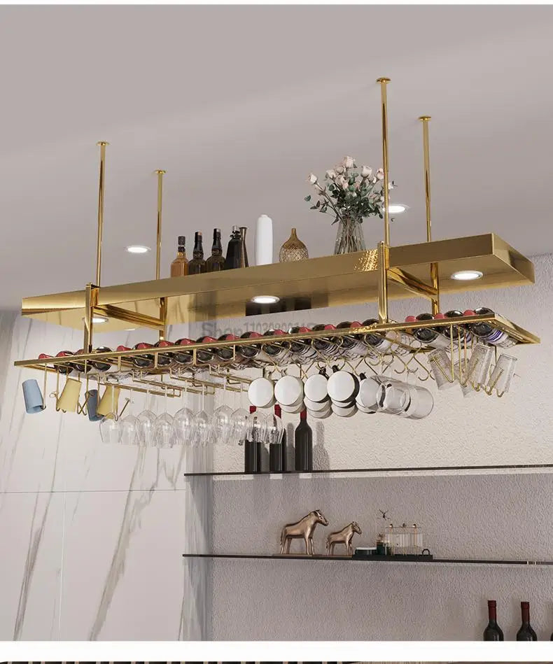 High-end bar wine rack restaurant wine cabinet bar hanger hanging stainless steel decorative red wine cup holder goblet upside