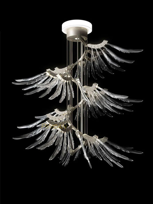 High-end crystal glass chandelier personality feather ceiling lamp atmospheric villa hollow Loft staircase Loft hall lighting