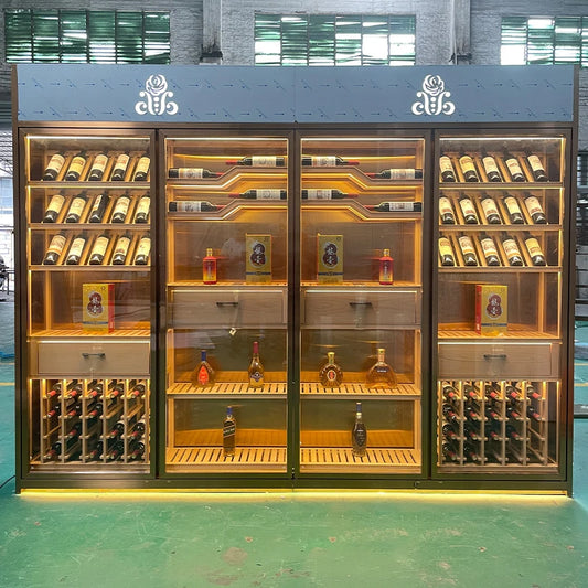 High end stainless steel thermostatic wine cabinet, customized Baijiu display cabinet, luxury cabinet, villa basement,