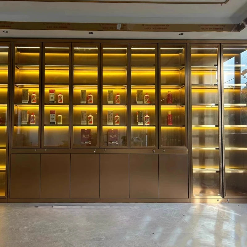 High end stainless steel thermostatic wine cabinet, customized Baijiu display cabinet, luxury cabinet, villa basement,