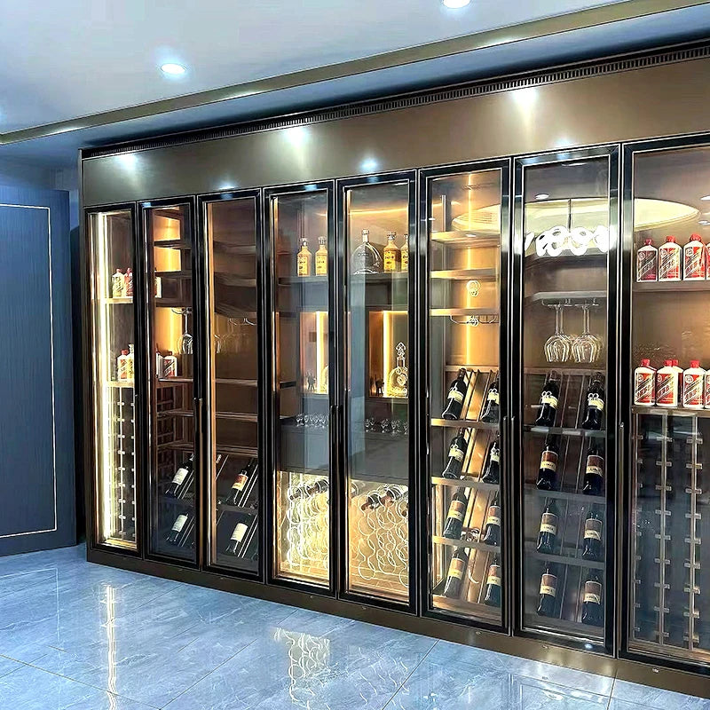 High end stainless steel thermostatic wine cabinet, customized Baijiu display cabinet, luxury cabinet, villa basement,