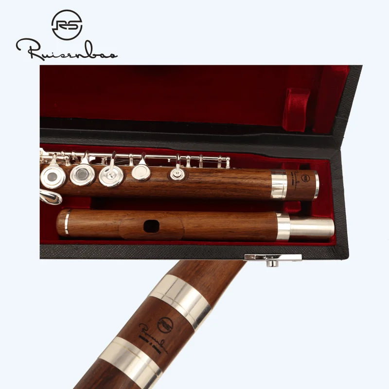 MMOOKA High grade French rosewood 17-key open silver plated flute excellent timbre