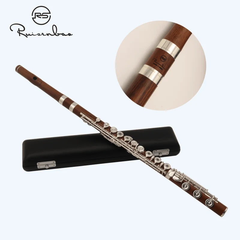 MMOOKA High grade French rosewood 17-key open silver plated flute excellent timbre