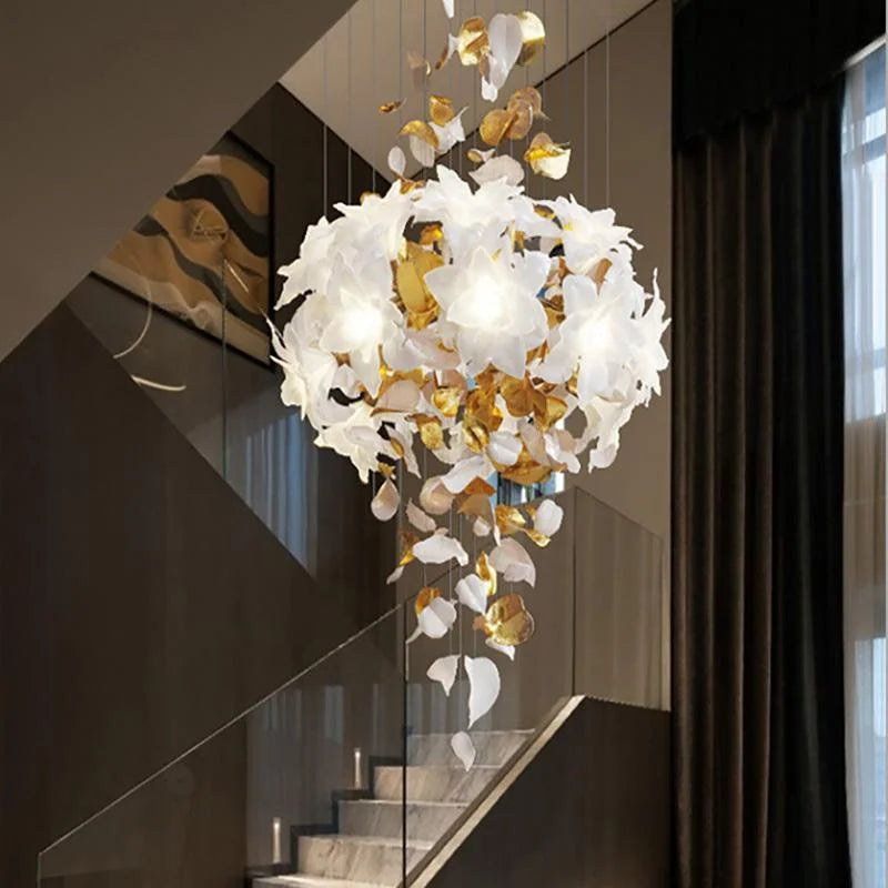 Hollow duplex living room, large chandelier, light luxury design, snowflake flying hotel, loft villa, crystal