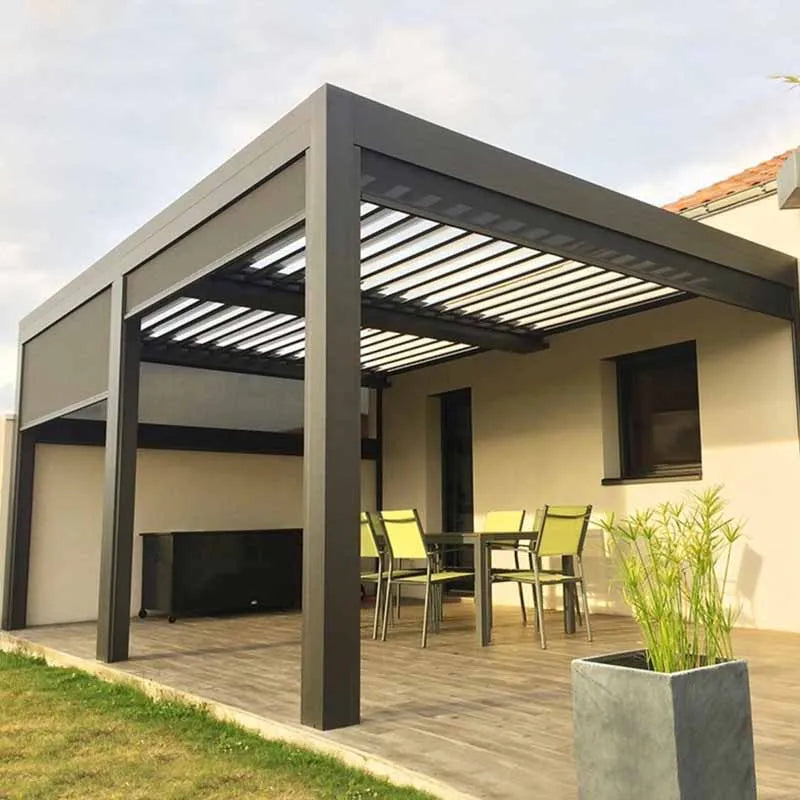 Home Decorative Outdoor Garden Villa Roof Yard Motorized Adjustable Louver Sun Gazebo Bioclimatic Louvered Aluminum Pergola No r