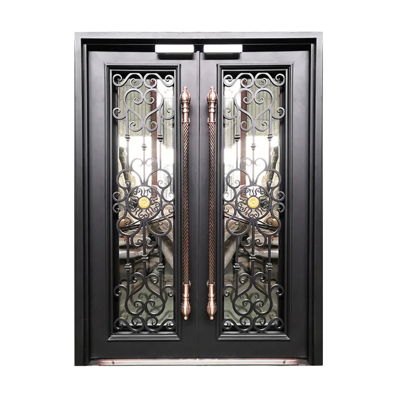 Hot Sale Customization New Steel Door With Wrought Iron Entry Door Window Grill Design High Quality Factory Price