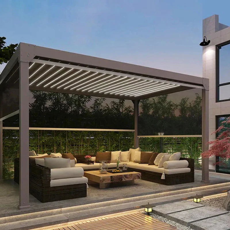 Hot Selling Modern 4M*4M Outdoor Louvered Pergola Sunshade Pavilions With Aluminium Alloy Pole