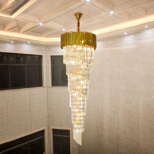 Hotel Theater Crystal Chandelier Lighting Villa Large Led Pendant Lamp Luxury Stainless Steel Multi-layer Long Live Room Lustres