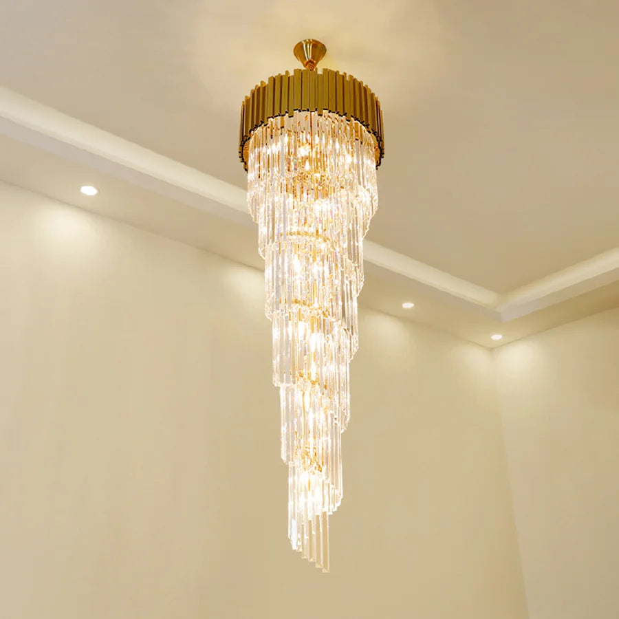 Hotel Theater Crystal Chandelier Lighting Villa Large Led Pendant Lamp Luxury Stainless Steel Multi-layer Long Live Room Lustres