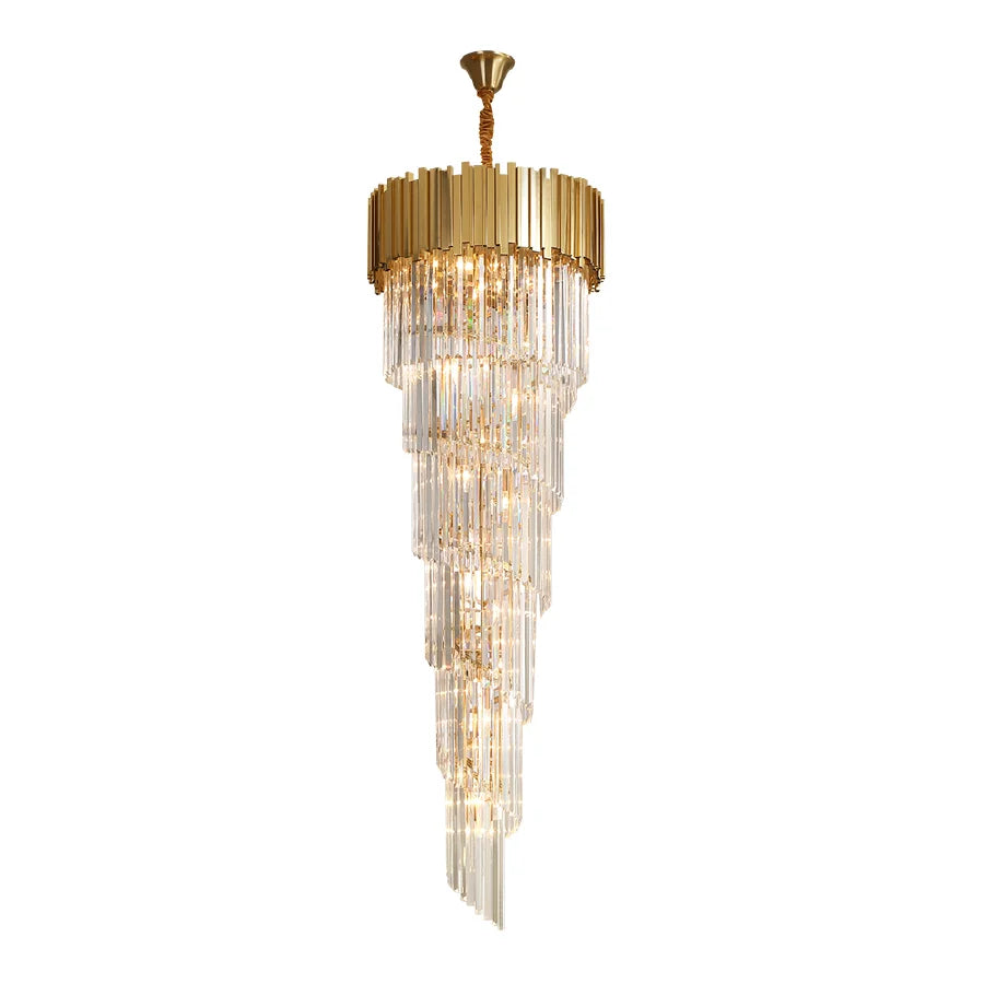 Hotel Theater Crystal Chandelier Lighting Villa Large Led Pendant Lamp Luxury Stainless Steel Multi-layer Long Live Room Lustres