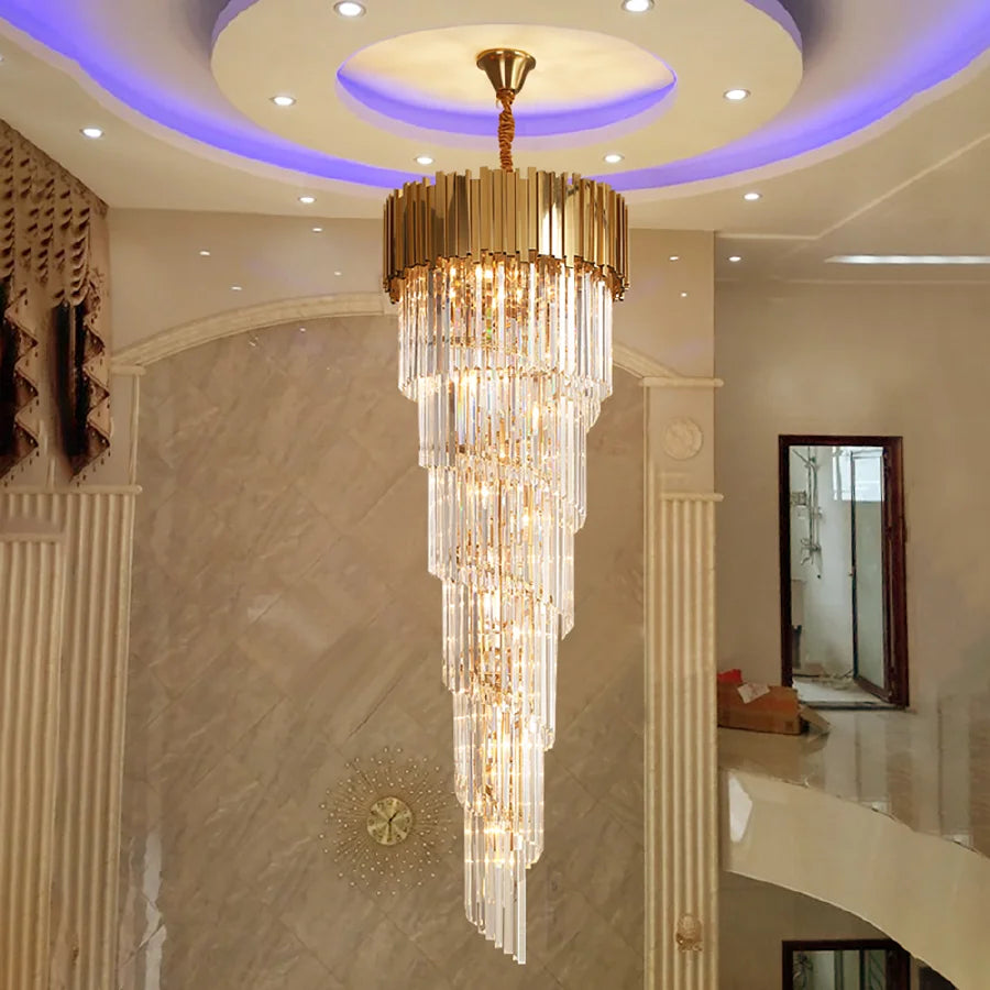 Hotel Theater Crystal Chandelier Lighting Villa Large Led Pendant Lamp Luxury Stainless Steel Multi-layer Long Live Room Lustres