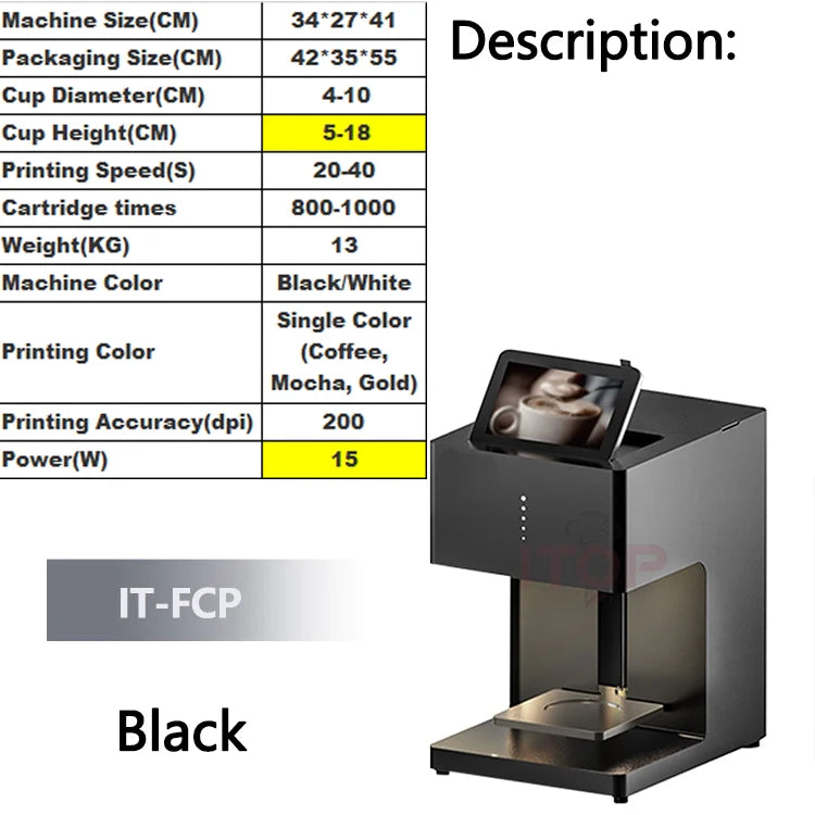 ITOP Automatic Latte Art Machine Coffee Latte Printer Coffee Printer Pattern Printer Food Surface Printer Caramel 110V-220V