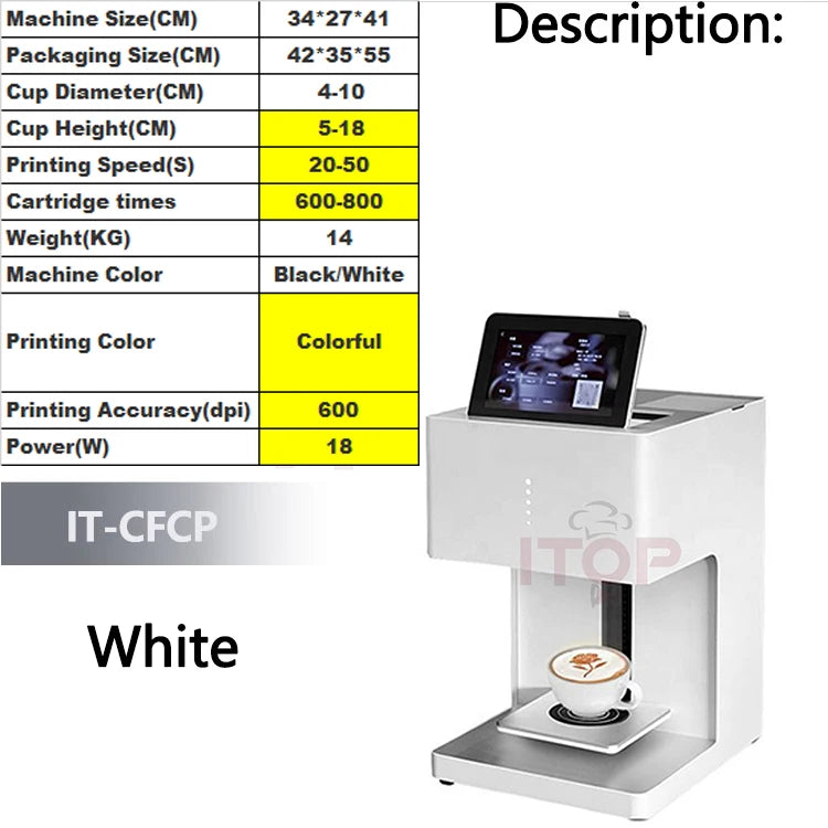 ITOP Automatic Latte Art Machine Coffee Latte Printer Coffee Printer Pattern Printer Food Surface Printer Caramel 110V-220V