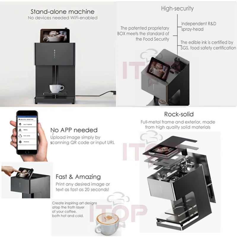 ITOP Automatic Latte Art Machine Coffee Latte Printer Coffee Printer Pattern Printer Food Surface Printer Caramel 110V-220V