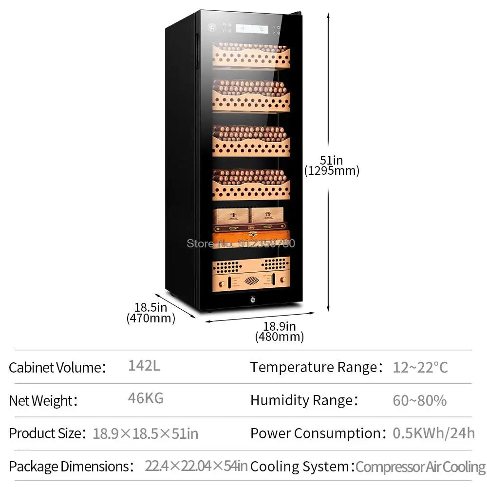 Intelligent Cedar Wood Humidor Large Capacity For 800pc Cigar Humidor Cabinet Refrigerator Control Humidity Temperature No Noise