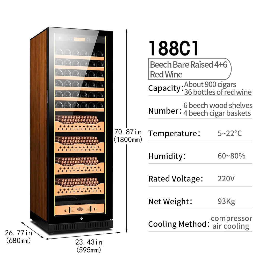 Intelligent Cigar Humidor Large Capacity For 1800pcs Cigar Red Wine Tea Refrigerator Control Temperature Humidity Energy Saving