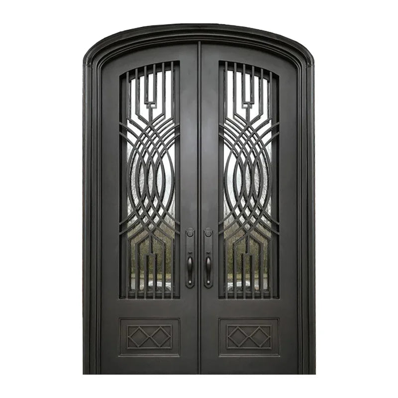 Iron Doors Customized Size Tempered Glass Exterior Single Used Wrought Low price For Sale