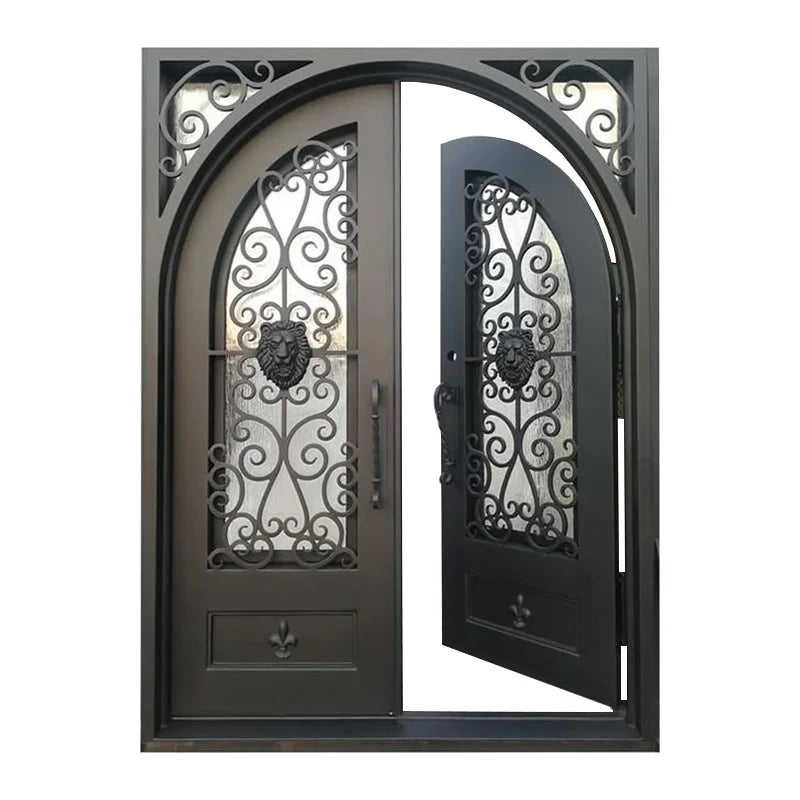 Iron Doors Customized Size Tempered Glass Exterior Single Used Wrought Low price For Sale