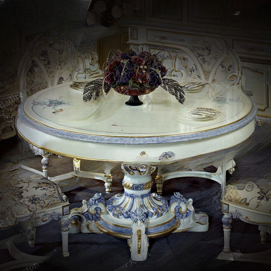 Italian European Luxury Dining Table and Chair Combination Palace Round Dining Table Large Carved Dining Table Customization