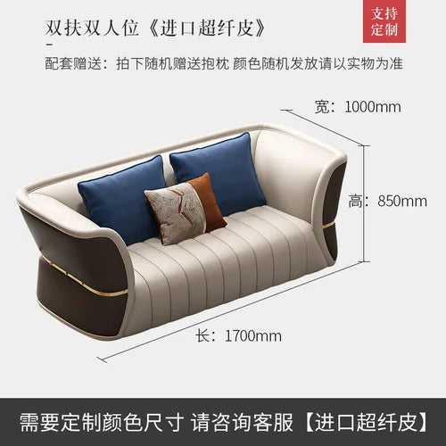 Italian light luxury leather sofa, Bentley style furniture, high-end villa, whole house custom large living room leather sofa