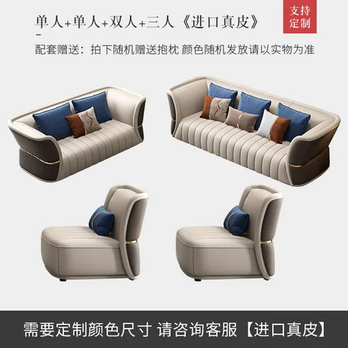 Italian light luxury leather sofa, Bentley style furniture, high-end villa, whole house custom large living room leather sofa