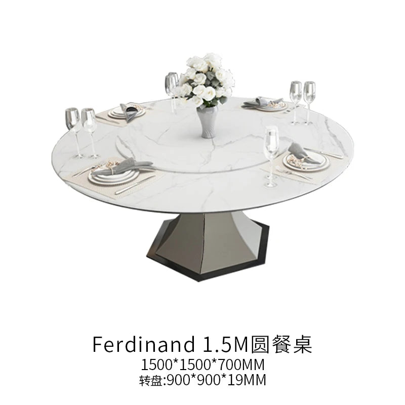 Italian light luxury rockboard round table with turntable modern simple solid wood dining table and chair combination furniture