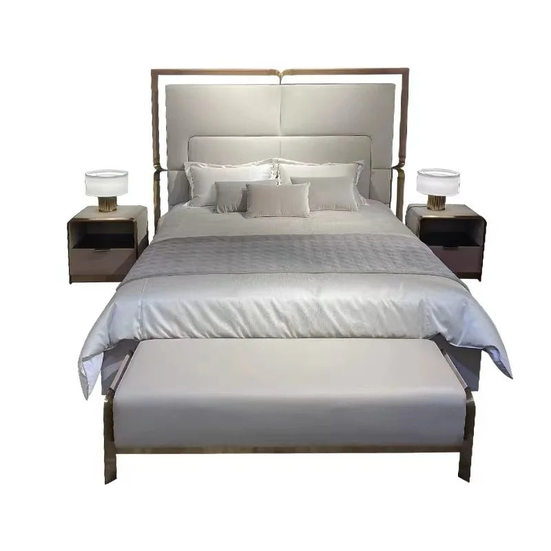 Italian luxury post-modern online celebrity bed wedding bed model room custom leather bed master bedroom