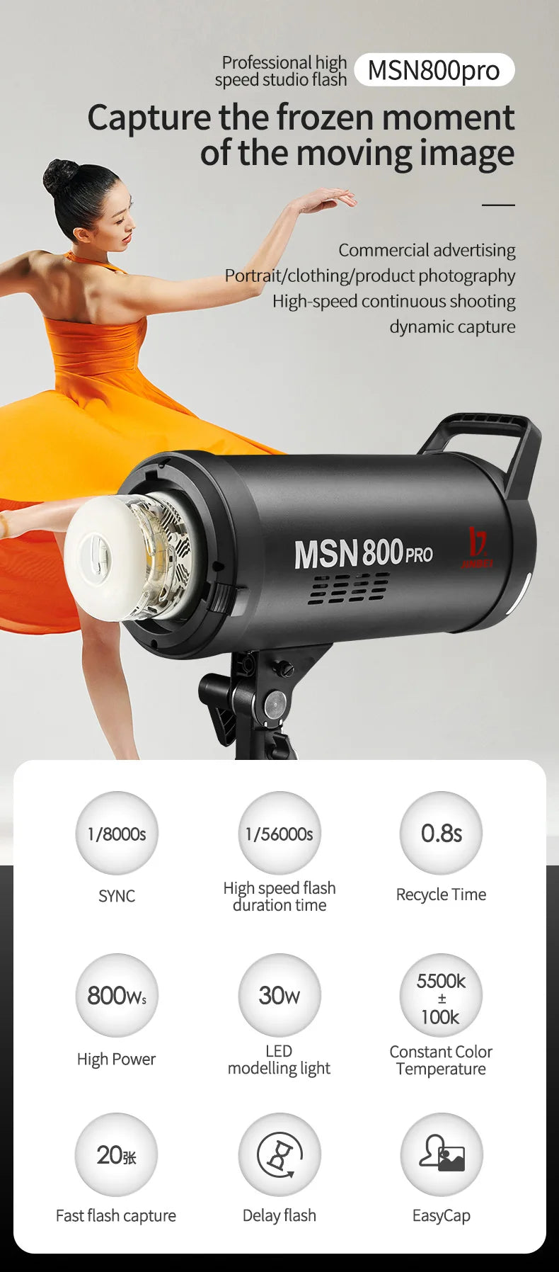 JINBEI MSN 800pro High Speed Studio Flash 800W Professional Photography Fill Light Equipment Support HSS/FRE